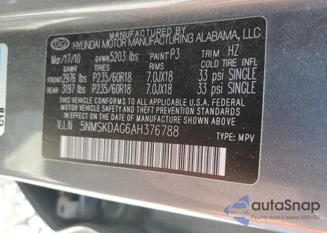 2010 Hyundai Santa Fe Limited from USA, damaged, VIN 5NMSKDAG6AH376788